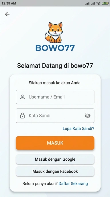 Tampilan halaman login bowo77